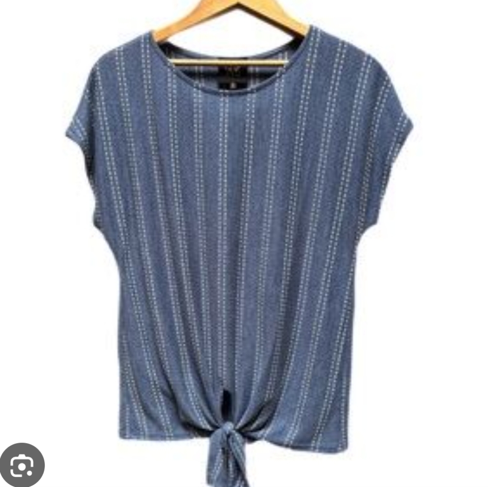 W5 Navy Tie-Front Top with White Stripes